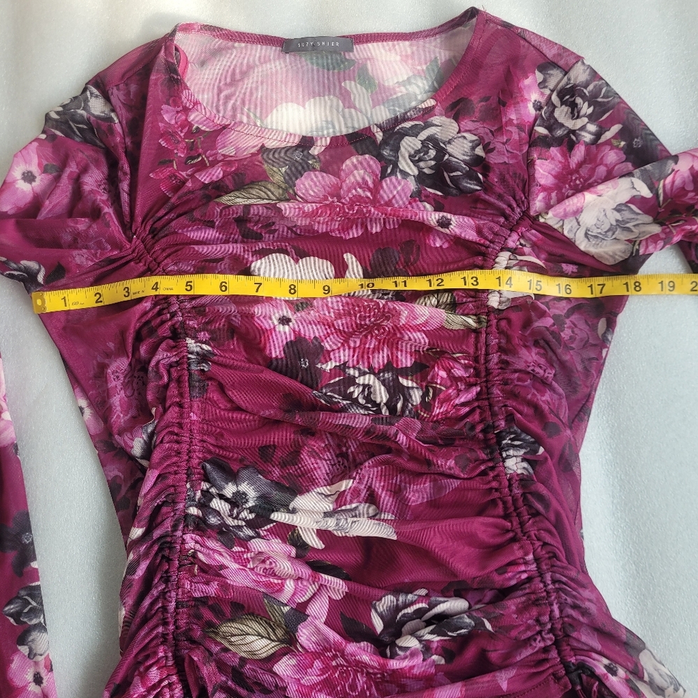 Vintage Y2K Ruched Sheer Mesh Floral Top Fairycore Romantic Club Wear M - Picture 15 of 16